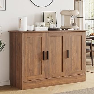 Anystyle 43.3”W Brown 3 Door Buffet Cabinet, Coffee Bar with Adjustable Shelf, Kitchen Sideboard for Living Room, Kitchen