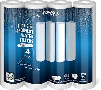 5 Micron Sediment Water Filter Cartridge 10"x2.5", NSF Certified, 4-Layer Filtration for any 10-inch RO Units & Whole House Systems, Compatible with Culligan P5, AP110, WHKF-GD05, 4 Pack
