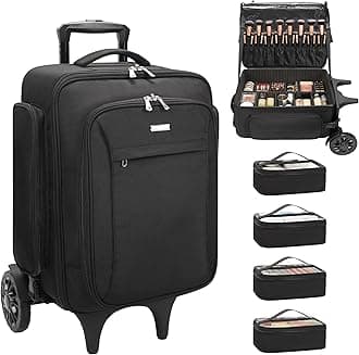 - Rolling Makeup Case with 4 Small Makeup Bags, Large Make Up Travel Organizer with 2 big Wheels, Professional Lockable Makeup Artist Backpack with Adjustable Dividers for Daily Use - Black