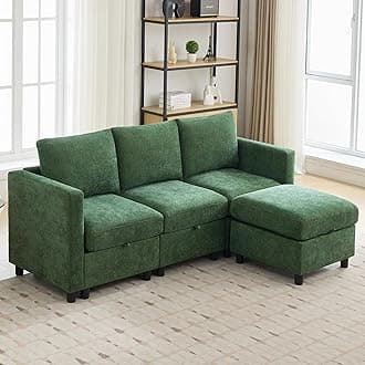 83' Modular Sectional Sofa Convertible L Shaped Couch Set for Living Room, 4 Seat Storage Modular Sofa with Movable Ottoman, Chenille Dark Green