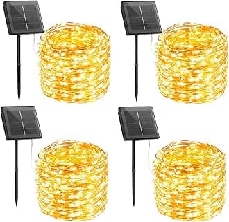 Solar String Lights Outdoor Waterproof, 4 Packs Each 33 Ft 100 LED Solar Fairy Lights with 8 Modes, Twinkle Solar Powered Outdoor Lights for Patio Trees Wedding Christmas, Warm White