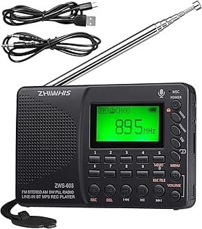 Portable Bluetooth Radio, FM AM Shortwave Radios with Sleep Timer and Preset Function, Rechargeable Digital Recorder, Stereo MP3 Player with Lyric Display, Support Micro SD Card and AUX