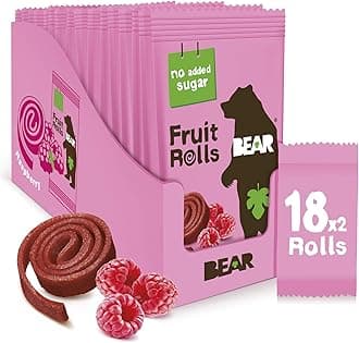 BEAR Fruit Rolls Raspberry 100% Natural Ingredients No added sugar Healthy School And Lunch Snacks For Kids And Adults 18 x 20g