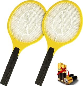 ASISNAI Double Pack Bug Zapper Electric Fly Mosquito Swatter Racket - Outdoor/Indoor Killer for Flies, Battery-Operated Tennis Killing Zap, 3000 Volts Electronic Catcher, 2 AA Batteries Included