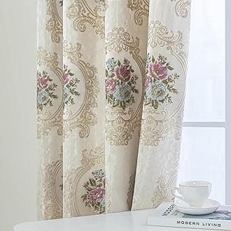 Luxury Jacquard Curtains for Bedroom Living Room, Pearly Beige Floral Damask Curtains 2 Panels with Tiebacks, Elegant Window Curtain for Banquet Party Decor(52”Wx108”L, 2 Panels)