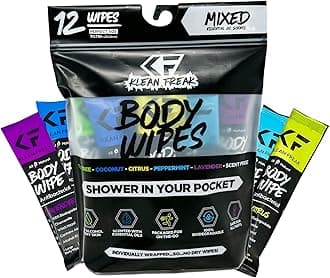 The Klean Freak Body Wipes - 12 count Individually Wrapped | Showerless Body Wipe for Women & Men | Sustainable Bodywipes for Gym, Travel, Camping | Mixed