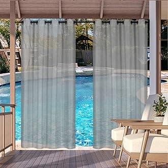 Outdoor Curtain for Patio, Grey Linen Look Semi-Sheer Curtains Waterproof Light Filtering Voile Outside Grommet Drapes for Pergola Balcony Pool Indoor 1 Panel, W52 x L84