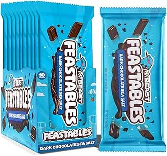 - MrBeast Feastables Dark Chocolate with Sea Salt Bar, King Size, 10 Count, Sweet & Salty Chocolate Candy, Fairtrade Cocoa, 2.1oz Each