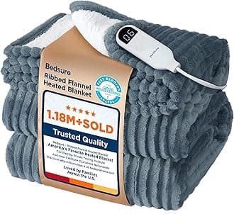 Bedsure GentleSoft Electric Blanket Twin - Soft Ribbed Flannel Heated Blanket, Heating with 6 Time Settings (Up to 10H), 6 Heat Settings & 8Hr Timer Auto Off, Gifts for Grandma (62x84 inches, Grey)