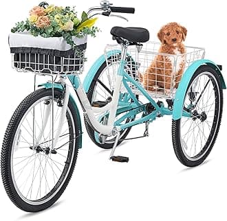 Viribus Adult Tricycle, 7 Speed Tricycle for Adults with Front & Rear Removable Wheeled Baskets, 3 Wheel Bikes for Adults Seniors Women Men, Trikes 400lb. 24 26 inch