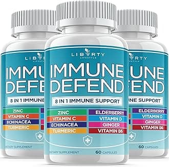 8 in 1 Immune Supplement with Echinacea, Vitamin C and Zinc 50mg, Vitamin D 5000 IU, Turmeric Curcumin & Ginger, B6, Elderberry 180 Count (Pack of 3)
