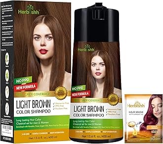 Herbishh Hair Color Shampoo for Gray Hair – Enriched Color Shampoo Hair Dye Formula – 3 IN 1 Hair Dye Shampoo and Conditioner – Long Lasting & DIY (Light Brown)