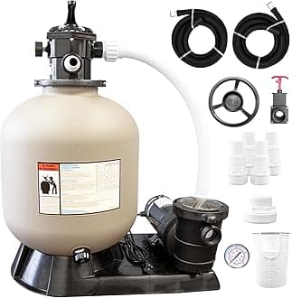 SWIMLINE HYDROTOOLS 16 Inch Pool Sand Filter Pump For Above Ground & Inground Pool | Complete System 3/4 HP (0.55 THP) Horsepower 3720 GPH Pumps | For Pools Up To 15600 Gallons | 7 Way Valve | 71610