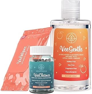 - VeePower Feminine Care Bundle of 3 - VeeCleanse Boric Acid Suppositories, VeeGentle Feminine Wash for Women and VeeWipes Gentle Vaginal Wipes for Optimal Vaginal pH Balance and Odor Control