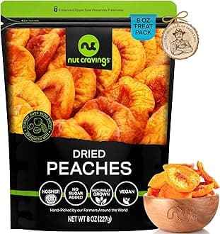 NUT CRAVINGS - Dried California Peaches, No Sugar Added, Unsweetened (8oz, 1 Pack) Sweet Healthy Snack, Vegan, Kosher, Resealable Bag