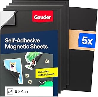 GAUDER Magnetic Sheets with Adhesive Backing (4” x 6”) | Black Adhesive Magnetic Sheets (5 Pieces)