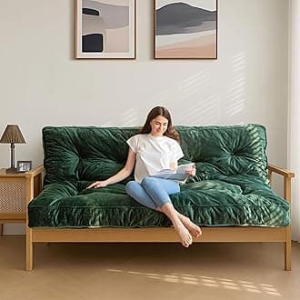 6" Futon Mattress Full Size, Velvet Thick Futons Sofa Couch Bed, Versatile Floor Mattress for Adults (Frame Not Included), Green