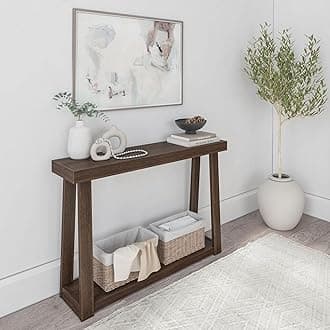 Plank+Beam Solid Wood Console Table with Storage, 46.25 Inch, Sofa Table with Shelf, Narrow Entryway Table for Hallway, Behind The Couch, Living Room, Foyer, Easy Assembly, Walnut