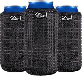 WK IEASON 12oz Slim Can Sleeves Insulators Tall Can Kooize Neoprene Slim Can Covers 12OZ Beer Bottle Sleeves Coolers Non-slip Neoprene Can Cooler Sleeves 3PC Pack(12OZ slim, Black x3)