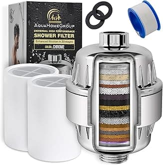AquaHomeGroup 20 Stage Shower Head Filter with Vitamin C E for Hard Water - High Output Shower Filters to Remove Chlorine and Fluoride - 2 Cartridges Included -Consistent Water Flow