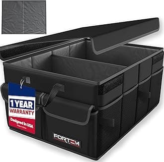 FORTEM Car Trunk Organizer, Collapsible Multi Compartment Car Organizer, Foldable SUV Storage for Car Accessories for Women Men, Soft Cover (Black)