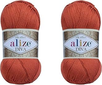 Alize Diva Yarn Hand Knitting Yarn 100% Microfiber Acrylic Yarn Alize Diva Silk Effect Thread Crochet Art Lace Craft Lot of 2 skeins 200gr 767 yds (36 - Terra)
