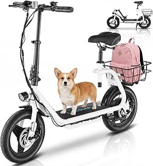 Caroma Electric Scooter with Seat for Adults, 1200W/800W Peak Motor, 30Miles Long Range & 20Mph, 14" Fat Tire Foldable E Scooter with Basket for Commuting, Grocery, Pets