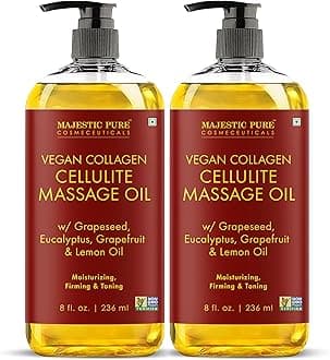 Cellulite Massage Oil - with Vegan Collagen & Stem Cells, Unique Blend of Massage Essential Oils - Anti Cellulite Oil Improves Skin Tightening and Firming, 2 x 8 fl oz