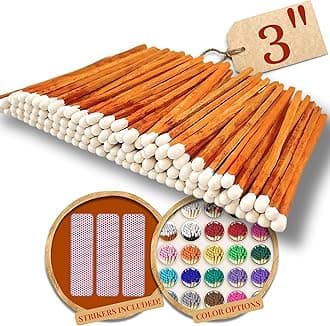 100 Count - 3" Long Brown/White Color Matches | Three Inch Coloful Loose Wooden Safety Match Sticks for Candle Display | Refill for Decorative Jar Holder Bottle | Strikers Included