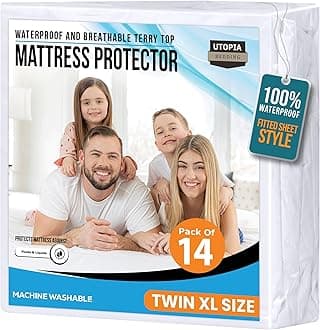 Twin XL Size Mattress Protector Waterproof 14 Pack, Premium 200 GSM Terry Mattress Cover, Soft & Breathable Bed Cover, Fitted Sheet Style Stretchable Deep Pockets 15" by Utopia Bedding (White)