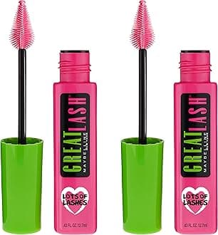 Maybelline New York Great Lash Lots Of Lashes Washable Mascara, Blackest Black, 0.86 fl oz, 2 Count, LOTS OF LASHES WASHABLE BLACKEST BLACK, 0.43 Fl Oz (Pack of 2)