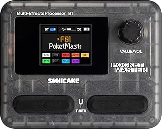 SONICAKE Pocket Master Guitar Bass Amp Modeling IR Cabinets Simulation Multi-Effects with Stereo OTG USB Audio Interface BT Audio 1.77" LCD Color Screen Transparent Black