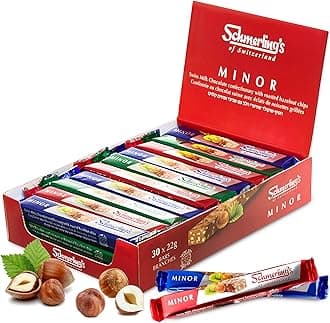 Minor Premium Swiss Chocolate Bars - Crunchy Milk Chocolate Candy Bars with Roasted Hazelnuts - GMO-Free, Kosher for Passover OU - 22g Each - Bulk (Pack of 30)