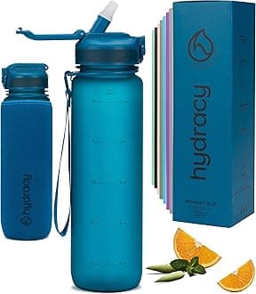 Hydracy Water Bottle with Times to Drink & Straw - Large 1 Litre BPA Free Motivational Water Bottle & No Sweat Sleeve -Leak Proof Gym Bottle with Time Marker - Ideal for Fitness, Sports & Outdoors