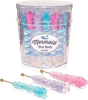 Mermaid Rock Candy Sugar Sticks - 36 Individually Wrapped Treats - Pink, Light Blue, Lavender Party Favors