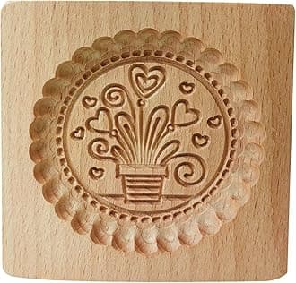 Wooden Cookie Biscuit Mold, 3D Baking Mold, Embossing Craft Decorating Baking Tool, Suitable for Halloween Thanksgiving Christmas Kitchen DIY (Flowerpot 10 * 10 * 2)