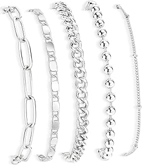 Gold Bracelets Set for Women Stack, Chunky Thick Bracelets Stack for Women Trendy, Simple Dainty Thin Gold Plated Cuff Stackable Bracelets With Beaded Cuban Paperclip Snake Rope Bangle Hand Chain Jewelry