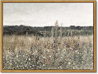 InSimSea Framed Wall Art Decorations Classical Oil Painting Canvas Prints ''Champ fleuri'' Vintage Wall Art for Home Room Bathroom Decor 12x16in/30x40cm