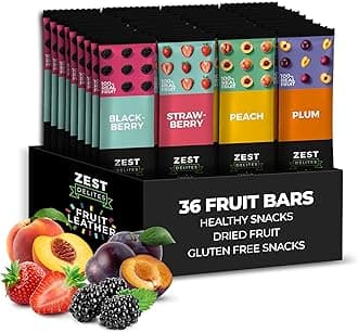 Fruit Snacks by Zest Delites, Dried Fruit Leather Bars, Healthy Snacks for Adults, Vegan, Lavashak, Healthy Sweets, Blackberry, Strawberry, Peach, Plum, 25g x 36