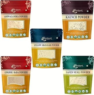 Brijbooti Safed Musli - Ashwagandha - Kaunch - Shatavari - Gokhru Bada (Powder) 180 Gr Each