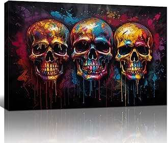 FajerminArt Wooden Framed Graffiti Canvas Wall Art Colorful Skull Skeleton Canvas Prints Painting Wall Artwork Picture for Living Room Bedroom Home Decorations Ready To Hang 24"x36"（60cmx90cm）