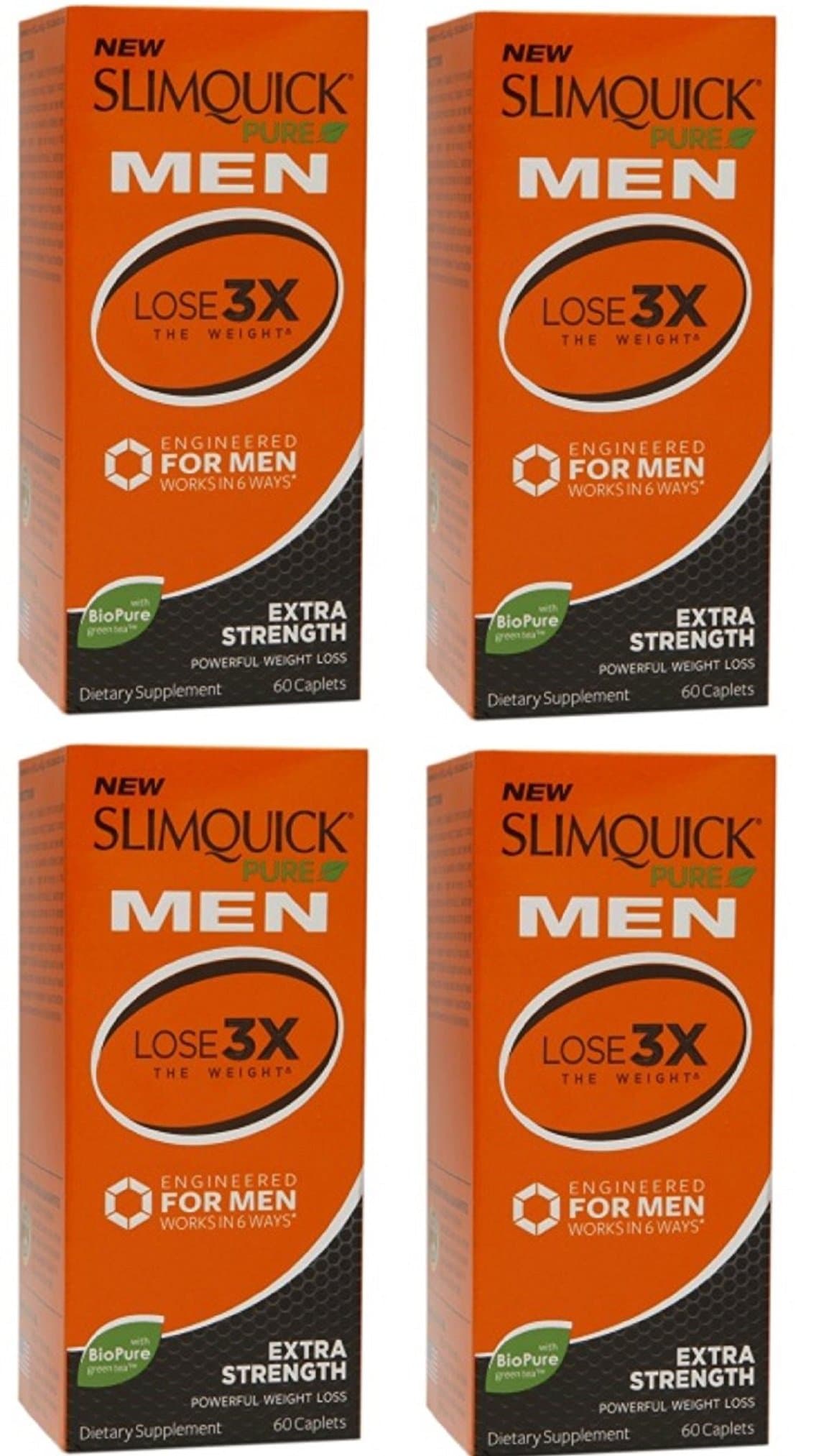 SLIMQUICK Pure Men, Extra Strength Caplets 60 ea (Pack of 4)