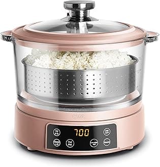 3L Glass Mini Low Carb Rice Cooker – Holds 2 Cups Raw/Makes 6 Cups Cooked with Auto Lift Filter Basket, Hotpot & Steamer for Rice, Grains, Digital Panel with Keep Warm, Dusty Rose