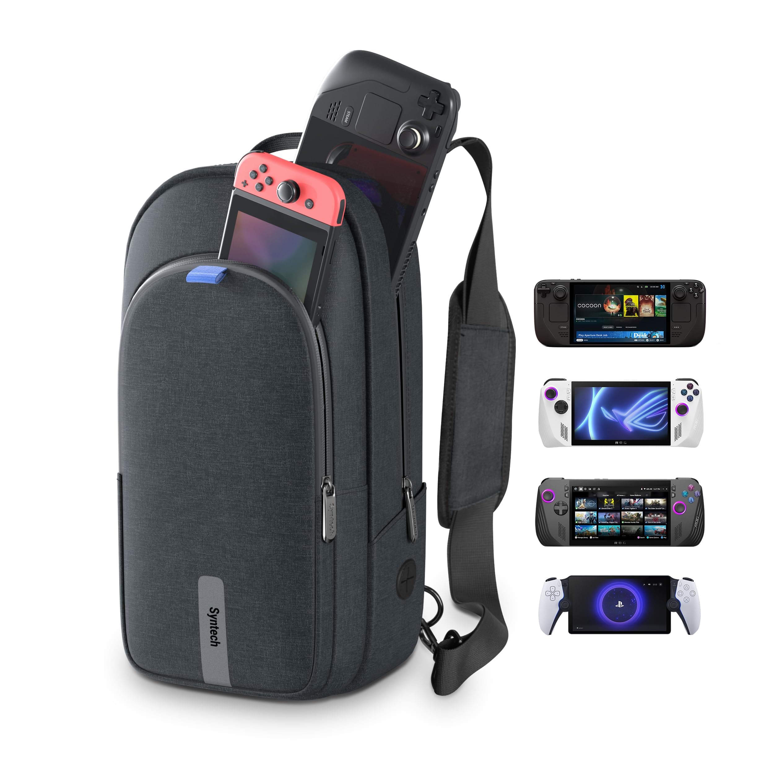 Syntech Carrying Case Compatible with Steam Deck OLED/ROG Ally X/Legion Go S, Sling Bag for Nintendo Switch 2/PS Portal, Portable Travel Bag for Consoles & Accessories with Large Storage Space, Black
