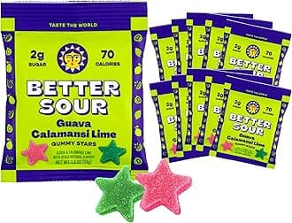Better Sour Guava Calamansi Lime Gummy Stars Candy, Guava Sour Candy with Bold Tropical Flavor, Healthy Sour Candy Gluten Free Snack, Fiber Gummies with Fiber Support (Pack of 10)