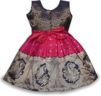 New South Indian Traditional pattu Pavadai Jecquard Frock for Girl's Dress