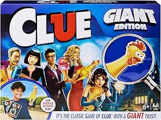 Giant Clue Classic Mystery Party Retro Board Game with a Big Twist: Large Rooms, Giant Cards, and Foam Tools, for Kids and Families Ages 8 and up