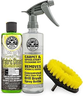 Foaming Citrus Fabric Clean Drill Brush Kit - High Foaming Stain and Odor Remover, Upholstery, Floor Mat & Car Carpet Cleaner, Deep Cleans & Deodorizes, Citrus Scent - 16 fl oz