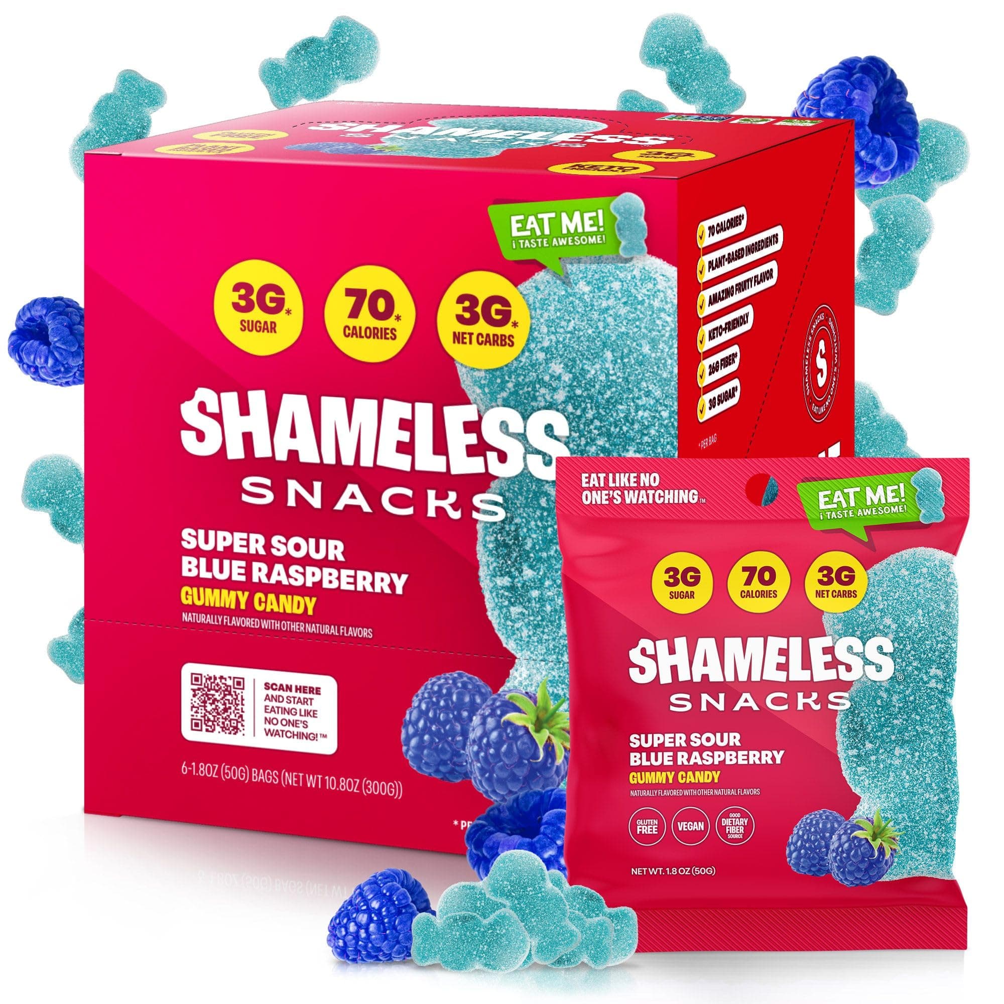 Snacks - Healthy Low Calorie Snacks, Low Carb Keto Gummies (Gluten Free Candy) - 6 Pack Sour Blue Raspberry