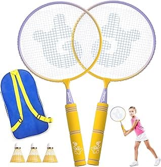 JOY SPOT! Kids Badminton Rackets Set with Soft Grip, Oversize & Lightweight Shuttlecocks Racquet with Carry Bag for Children Youth, 2 Player Sport Game for Indoor Outdoor Backyard